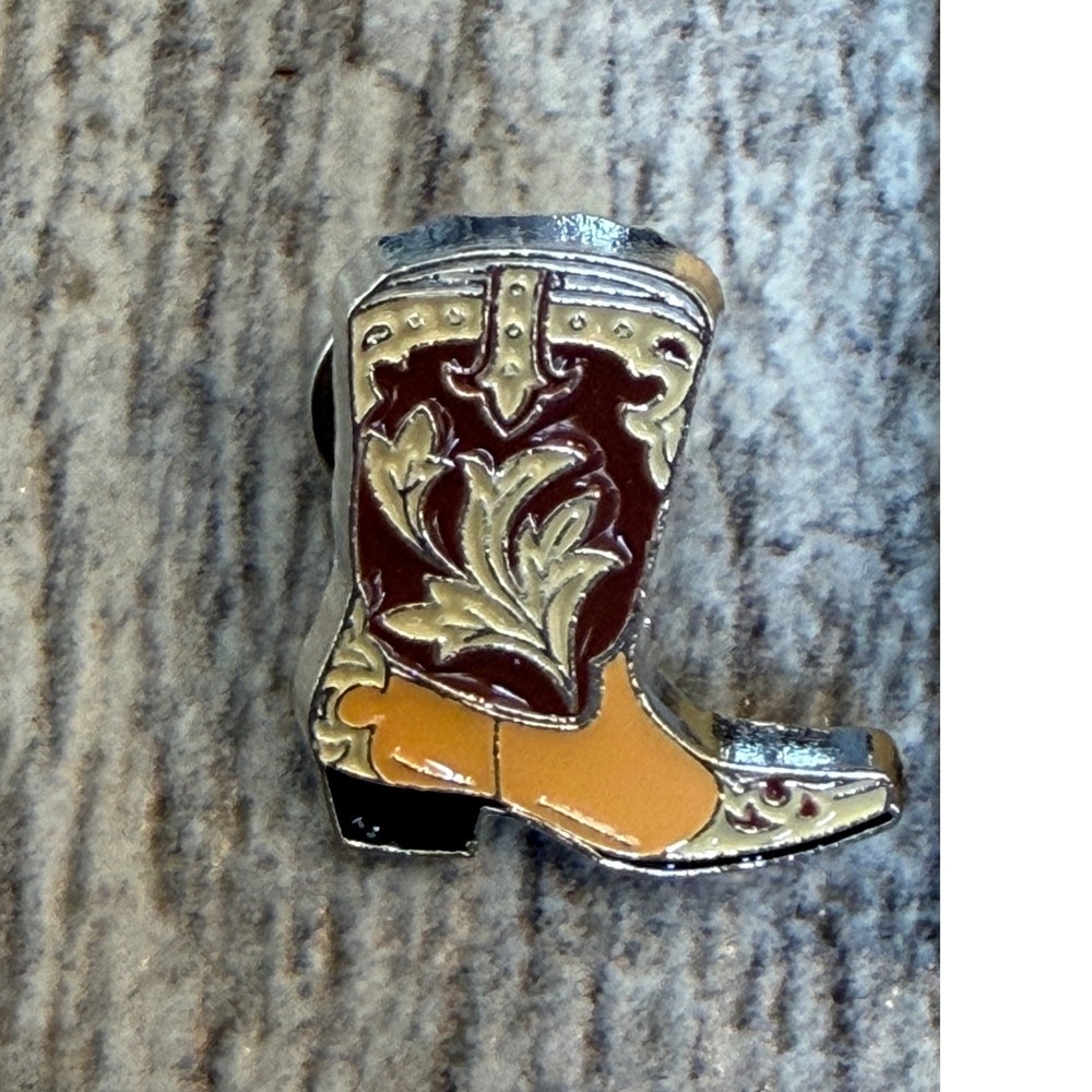 Cowboy Boot Pin Western Enamel Lapel Brooch Cowgirl Festival Ornate filigree